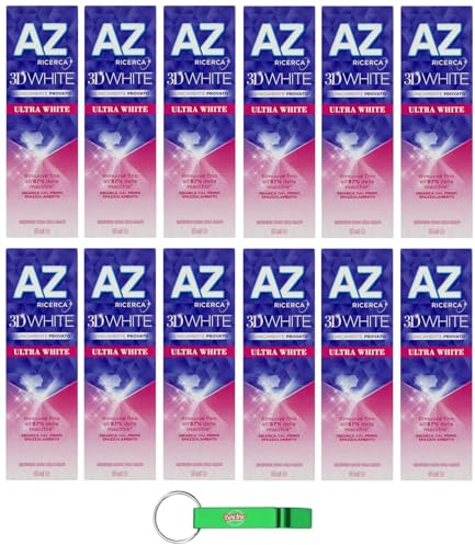 12x Dentifricio AZ 3D White Ultra White,Zahnpasta mit aufhellender Wirkung,65ml + Beni Culinari Kostenloser Schlüsselanhänger