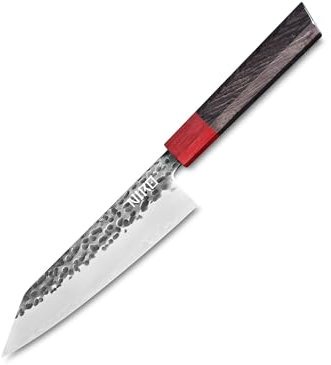 NIRO Coltello Professionale Giapponese Kiritsuke in Acciaio Damascato, 67 Strati, Durezza 60 HRC, Manico Pregiato in Ebano e Sandalo, Bilanciamento perfetto, Resistente all’usura