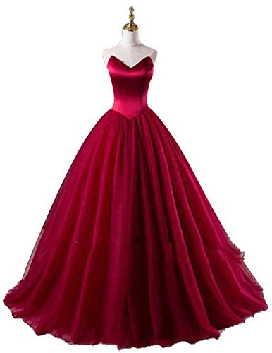 QYGYMXC Hochzeitskleid Frauen Brautjungfer Hochzeitskleid gegen Hals Trägerloses Empire Taille Braut Kleid Satin Schnürung Maxi Langes Kleider Braut Hochzeitskleid (Wein Red Us10), Weinrot, US12