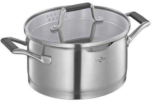 Küchenprofi COOK Bratentopf BOLOGNA | Edelstahl Schmortopf mit Deckel aus Sicherheitsglas | Induktionsgeeignet | Ausgießer | Kochtopf mit feinem und groben Sieb | Mehrschichtboden | Ø 20 cm