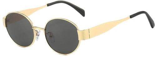 crazy bean Sonnenbrille Rund Vintage Damen Herren Polarisiert Sunglasses Party Hippie Schnelle Brille Solarium,Goldfarbene Fassung + graue Gläser
