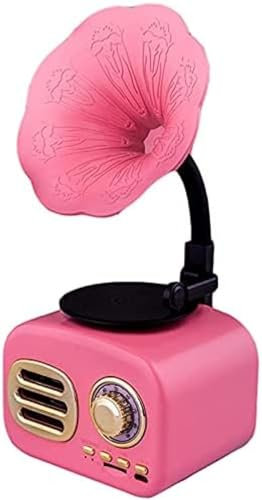 Giradischi in Vinile in Legno, Fonografo Vintage Tutto in Uno Grammofono Nostalgico con Altoparlanti Lettori Sistema di Controllo Stereo Registra 3.5mm Aux-in/USB/Radio FM/Bluetooth 4.2,Rosa
