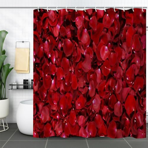 FAIRYGATE Duschvorhang Rot Textil für Badezimmer - Schimmelfest, Extra Lang, Antibakteriell, Wasserdicht - Mit U-Förmigen Haken - 180x180 cm B8414