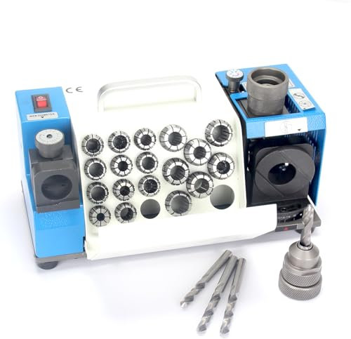 Drill Bits Sharpener, MR-20G Drill bit Grinding Machine 3-20mm, 95° to 135° Point Angle Adjustable Drill Bit Re-Sharpener, Portable Bits Sharpening Machine with 18 Collets