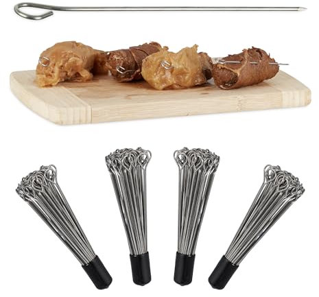 Relaxdays Aiguilles à Roulade, 200 pièces, Aiguille à picorer, Aiguille à rôtir INOX, 11 cm, argenté