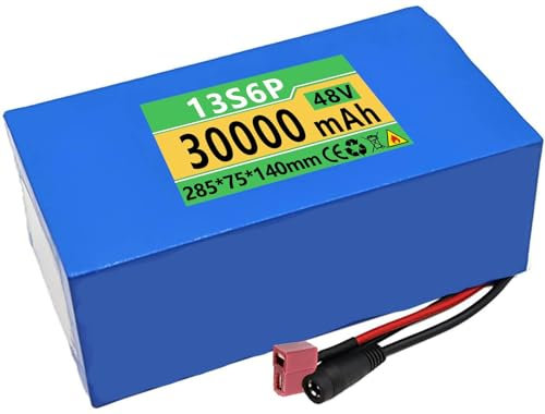 Batterie De Vélo Électrique 48V 30Ah,13S6P 48V E-Bike Batterie Lithium-ION Trottinette avec Chargeur pour 250W 300W 400W 500W 800W Moteu XT60/T Plug 285 * 75 * 140Mm 48V30AH,T