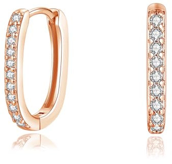 Loutade 925 Sterling Silber Creolen für Damen - Oval mit Zirkonia, Hypoallergen Geometrische Rose Gold Huggie-Ohrringe, Schlafen Knorpel Ohrringe zum Weihnachten
