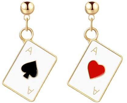 O-Kinee: 1 Paar Poker Ohrstecker Frauen, Hypoallergene Herzen Pik Ass Ohrringe Damen, Dangle Earrings mit Legierungen, 316L Metall für Pokerliebhaber, Fasching, Party Dekoration