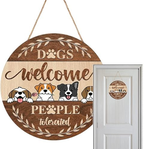 Perros bienvenidos, cartel de puerta tolerado por personas, cartel de perro de bienvenida | Cartel de puerta de bienvenida para perros de madera,Divertido cartel de bienvenida para los amantes