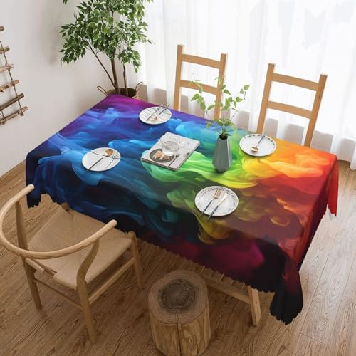 QMNEHJ Rechteckige Tischdecke, 137,2 x 183,9 cm, knitterfrei, wasserdicht, Bauernhaus-Tischdecke, Regenbogen-Rauchstoff, dekorativer Stoff, Esstischabdeckung für Küche, Bankett, Party