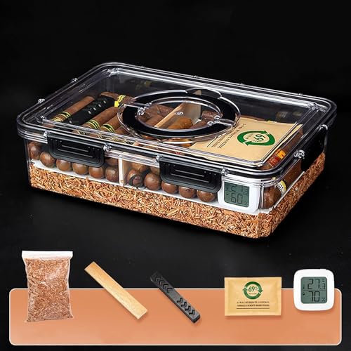 ZKBDBWTR Humidor Zigarren, Moderne Durchsichtige Zigarren Humidor, Tragbares Humidor Befeuchter aus Acryl für 70–100 Zigarren mit Hygrometer(Small)