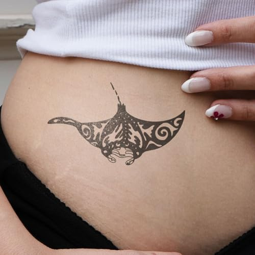 Inkster Tattoo - Maori Teufelsrochen - vegane & wasserfeste Temporäre Tattoos für Erwachsene - EU-Kosmetikzertifizierte Farbe - revolutionäres 2 Wochen Tattoo | Premium Klebetattoos