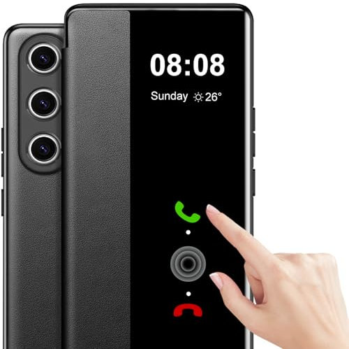 Flip Case for Samsung Galaxy S25 Ultra Case S View, Clear View Folio PU Leather and TPU inner for Samsung S25 Ultra Case 5G, Anti-Scratch Flip Case Phone Cover for Samsung Galaxy S25 Ultra (Black)