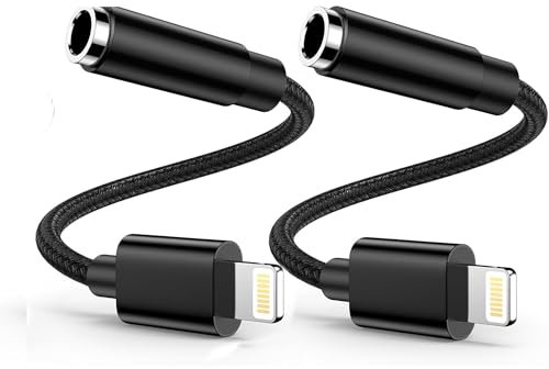 [Apple MFi Certified] 2 Pack iPhone 3.5mm Headphone Adapter, Lightning to 3.5mm Earphone Jack Adapter Aux Audio Dongle Converter for iPhone 14/13/12/11/11 Pro/XR/X/XS/8/7/7Plus (Black)