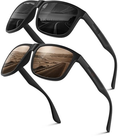 Wrimen Sonnenbrille Herren-Polarisiert-UV400 Blend Schutz-Mode-Retro-Unisex-Ultraleicht-Sonnenbrillen-Klassisch Rechteckig-Outdoor Sport Brille für Fahren Reise Angeln Schwarz-Braun