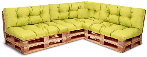 Best Wool Palettenkissen Set – Sitzkissen für Europaletten – Palettenpolster, gefüllt mit granuliertem Poulirette-Schaum – Inkl. 3X Sitzkissen 120x80 +Rückenlehne 120x40 sowie 60x40 & 40x40