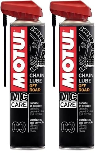 Motul Ketten-Sprühfett für Offroad- und Gelände-Motorräder, Neon-Gelb für einfache Anwendung, Geeignet für O-Ring, X-Ring, Z-Ring Ketten, Wasserfest, Rostschutz, MC Care Chain Lube Road C3, 400 ml