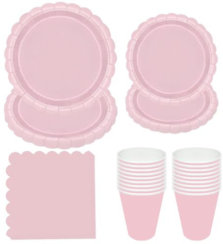 100pcs Pink Party Plates Cups and Napkins Paper Plates and Napkins Set Disposable Party Tableware for Birthday - 25 Guests