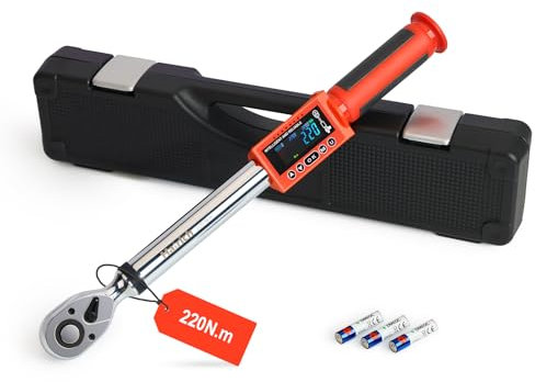 Hairich Chiave dinamometrica digitale 1/2 pollici, 11-220 N.m, precisione ±2%, con indicatore LED, segnale acustico e funzione di memorizzazione, kit coppia elettronica per auto, moto e camion