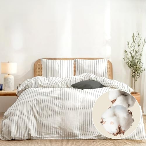 Dreamzie Bettwäsche 220x240 Baumwolle 3-teilig - Streifen - 1 Bettbezug 220x240 + 2 Kissenbezug 80x80 - Bettwäsche-Set mit Reißverschluss - Oeko-Tex - Pflegeleicht & Bedruckt