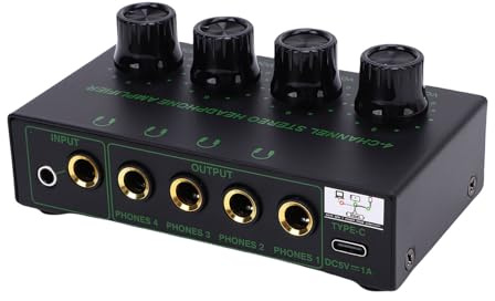 Garsent Kopfhörerverstärker, 4 Kanäle Metal -Stereo -Audioverstärker mit Unabhängiger Lautstärkeregelung, Stereo -Kopfhörerverstärker mit Knaufvolumeneinstellung für die Studio -Bühne