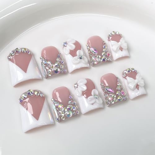 RIICFDD Luxury Duck Design Medium Handmade Glue Nude 5D Flower Design Thick White Multilayer Gel Handmade False Nails