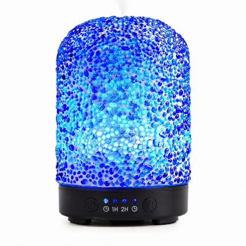 VOREEN Aroma Diffusor mit Licht & Timer,handgefertigtes Mosaikglas,100 ml | Diffusor für ätherische Öle mit Ultraschall, 7-Farben-LED & USB-Kabel – Duftdiffusor für Schlafzimmer, Büro und Wohnzimmer