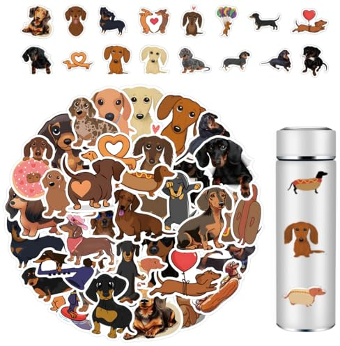 GONZTEL 66 Stück Dachshund Vinyl Aufkleber für Laptop, Stoßstange, Skateboard, Wasserflaschen, Computer, Telefon, Cartoon-Anime-Aufkleber für Kinder, Teenager, Erwachsene