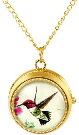 JewelryWe Taschenuhr Damen Elegant Lebensbaum/Schädel/Schmetterling/Engel Mädchen Analog Quarz Uhr mit Halskette Kette Pocket Watch Geschenk Rosegold