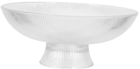 ULTECHNOVO Footed Glass Fruit Bowl with Vertical Texture Transparent Crystal Pedestal Bowl for Elegant Fruit Display Large Capacity Decorative Tray for Kitchen Counter and Table Centerpiece