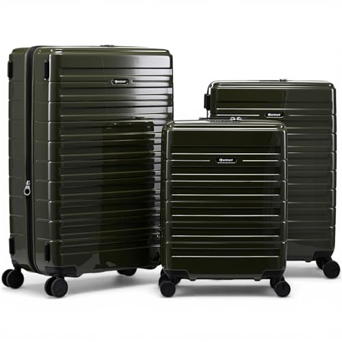 Eminent Voyager Kofferset 3-Teilig, Erweiterbar, Hartschalenkoffer, 4 Rollen, Leicht, TSA Schloss, Handgepäck Mittel Groß, Trolley Reisekoffer Rollkoffer Urlaub Dunkelgrün