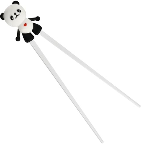 Rebound Training Chopsticks with White Panda Design, Reusable Non-Slip Beginner Chopsticks with Easy-Bounce Hinge, Heat-Resistant Training Chopsticks