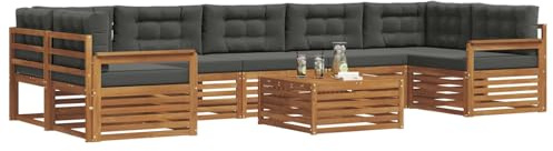 vidaXL Outdoor-Sofagarnitur mit Kissen 8 pcs Natur und Anthrazit, Garten-Sofa, modulares Möbel, robuste Sitzgelegenheiten, Moderne Lounge für Terrassen, bequemes Set