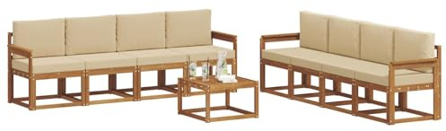 vidaXL Outdoor-Sofagarnitur 9 pcs Natur und Beige Massivholz Akazie, Akazienholz Garten Sofa Set, modernes Outdoor Lounge, stylische Terrassenmöbel, Bequeme Sitzgelegenheit für Treffen
