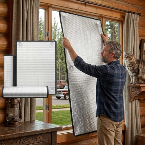 Película Reflectante Anti UV para Cristal Aislante Térmico de Aluminio Doble Panel Parasol Ventana Bloqueador de Calor y Luz Sistema de Ventosas para Balcón Sala de Estar(Negro,50cm x 125cm)