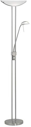 EGLO LED Stehlampe Baya, 2 flammige Stehleuchte dimmbar, Standleuchte aus Metall in Nickel-Matt und Glas in Weiß, Wohnzimmerlampe, Deckenfluter mit Leselampe, warmweiß