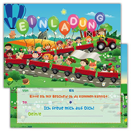 Partycards Einladungskarten Kindergeburtstag Mädchen und Junge, 12 Stück, Postkartenformat A6, Kinder Einladungskarten Geburtstag, Einladungskarten Kindergeburtstag Junge