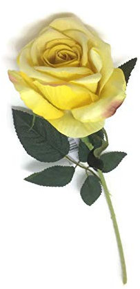 AFS Single Stem Velvet Touch Artificial Roses Wedding Bouquet Vase Flowers (Yellow)