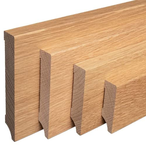 REESE Sockelleisten Massivholz Eiche - Weimarer Profil - geölt - 60mm Höhe - 5 Stück / 11,5lfm - Fußleisten modern- nicht selbstklebend - 230 cm