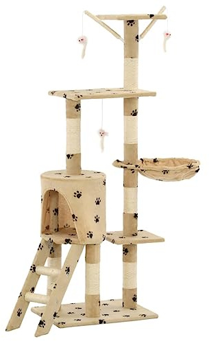 vidaXL Katzenkratzbaum mit Sisal 138 cm Beige Pfoten-Aufdruck