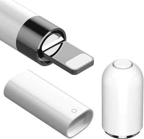 TITACUTE Kompatible mit iPencil Kappe & iPencil Ladeadapter, iPencil Zubehör Ladeadapter Pencil Ersatzkappe Zubehör Set für Apple Pencil 1. Generation(White)