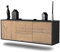 Lowboard Denver hängend (136x47x35cm) Korpus anthrazit matt - Front Holz-Design Pinie - Push to Open - hochwertige Leichtlaufschienen