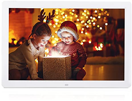 Digitaler Bilderrahmen,17 Zoll 1440 * 900HD Elektronischer Bilderrahmen, oder Wandmontage,unterstützt Musik- und Videoplayer, Wecker, Kalender(Weiß)