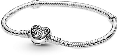 PANDORA Disney Schlangenkettenarmband aus Sterlingsilber mit Mickey-Verschluss und klarem Zirkonia