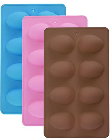 EMAGEREN 3 Stück Silikonform Ostern Eier 8 Fach Kuchenform Backform Ei Osterei Form Silikon Ostereierformen Antihaft Silikonbackform Ostern Ostereierbackform für Schokolade Süßigkeiten Osteerdko