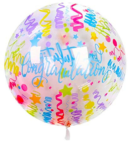Transparenter Luftballon 55 cm Congratulations Glückwunsch - Durchmesser Dekorations-Ballon - dehnbar und befüllbar Federn Für Party Hochzeit Geburtstag Taufe Durchsichtig Riesenballon Rund Klar