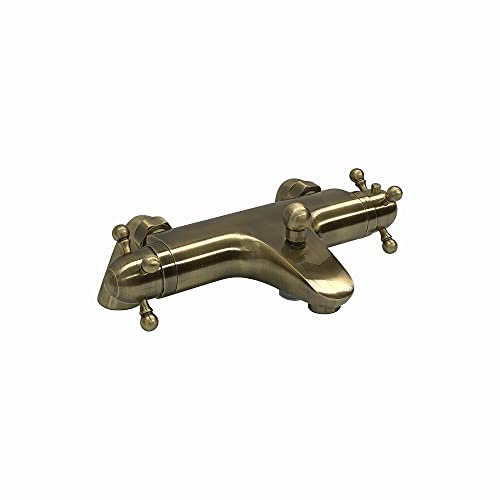 ENKI BBT0225 Gallant Thermostatic Bath Shower Mixer Tap, Antique Brass | Solid Brass, Easy Install, Fittings Included, 1-Year Guarantee, Wall Mounted, Modern Bathroom