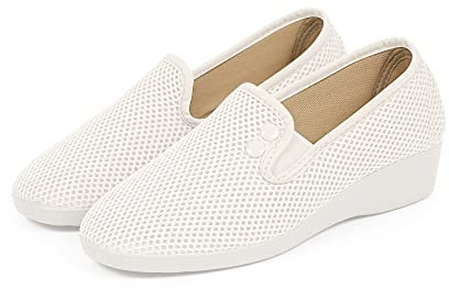CoboFamily Zapatillas de Estar por Casa Mujer Verano Otoño Invierno, Zapatillas Casual Cómodas Respirables, Zapatos de Rejilla con Tacón Cuña y Punta Cerrada Multicolor, Suela Caucho (Blanco, 41)