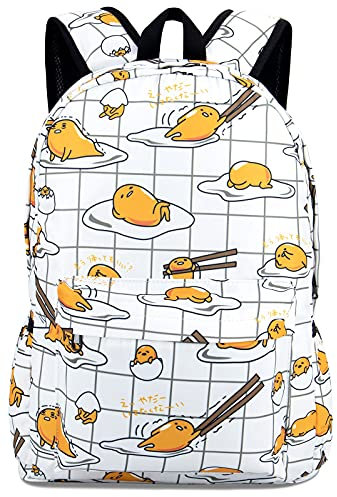 Roffatide Anime Gudetama the Lazy Egg Rucksack für Teenager Cartoon Schultasche Tagesrucksack All Over Print Weiß
