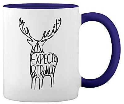Expecto Patronum Potter Fantasy White Coffee Mug with Blue Rim & Handle